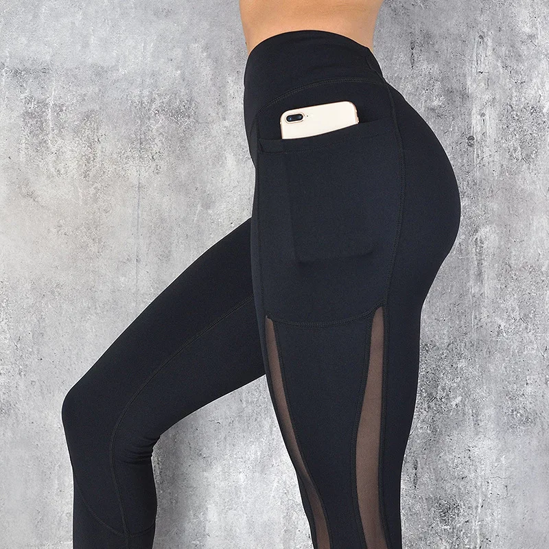 

Hot Sale High Waist Workout Sport Gym Yoga Mesh Leggings With Pocket For Women
