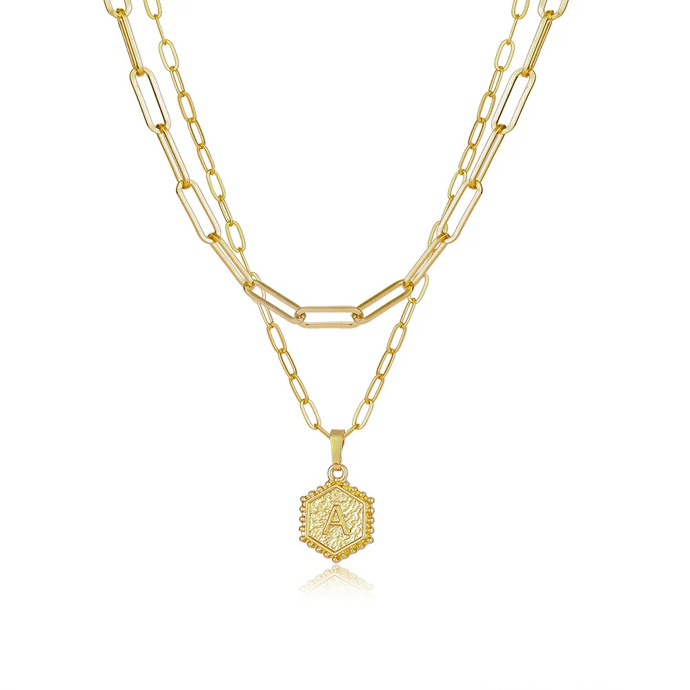 

2022 Wholesale Customized Gold Plated Hexagon Letter Pendant Choker Necklace Jewelry Layered Initial Necklaces For Women