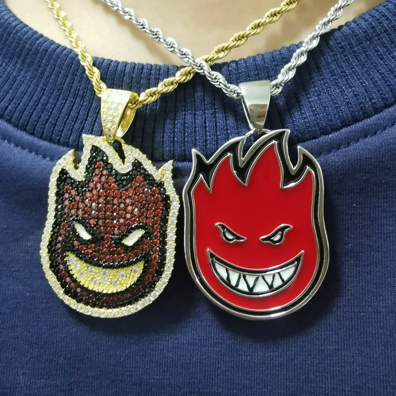 

Men's Hip Hop Rock Jewelry Cartoon New Flame Small Boy Two-sided Wheels Pendant Necklace for Men Women Rapper Jewelry