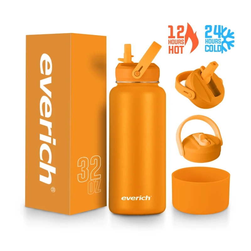 

2024 New Hot sale 32oz Leak Proof Vacuum Double Wall Insulated Stainless Steel Sports Water Bottle with Straw Lid for Gym Trav
