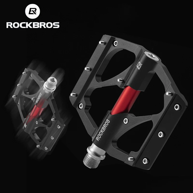 

ROCKBROS Bearing Bicycle Pedales Waterproof Dust-proof Flat Aluminum Alloy Pedals 9/16" Sealed Bearing BMX Road MTB Pedals, Black, red