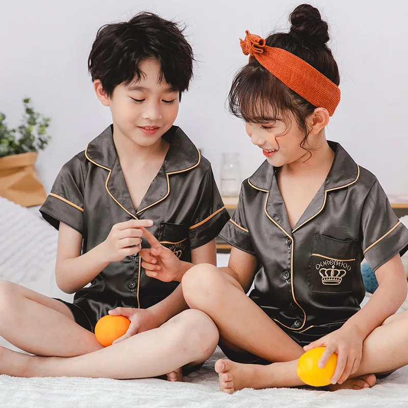 
Factory customized plain girl kids satin silk sleepwear pajamas shorts set sleepwear clothes kids pajama 