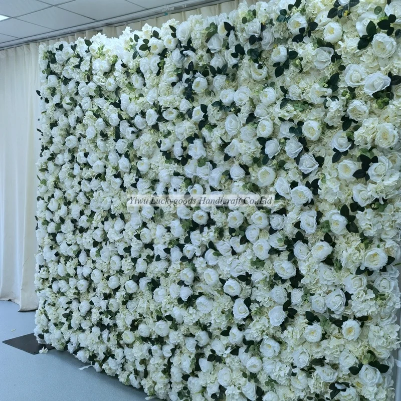 

LFB1092-6 Customize Latest Designs Floral Wall Panel big roses wall decor white rose green leaf Flower Wall 8x8 Backdrop