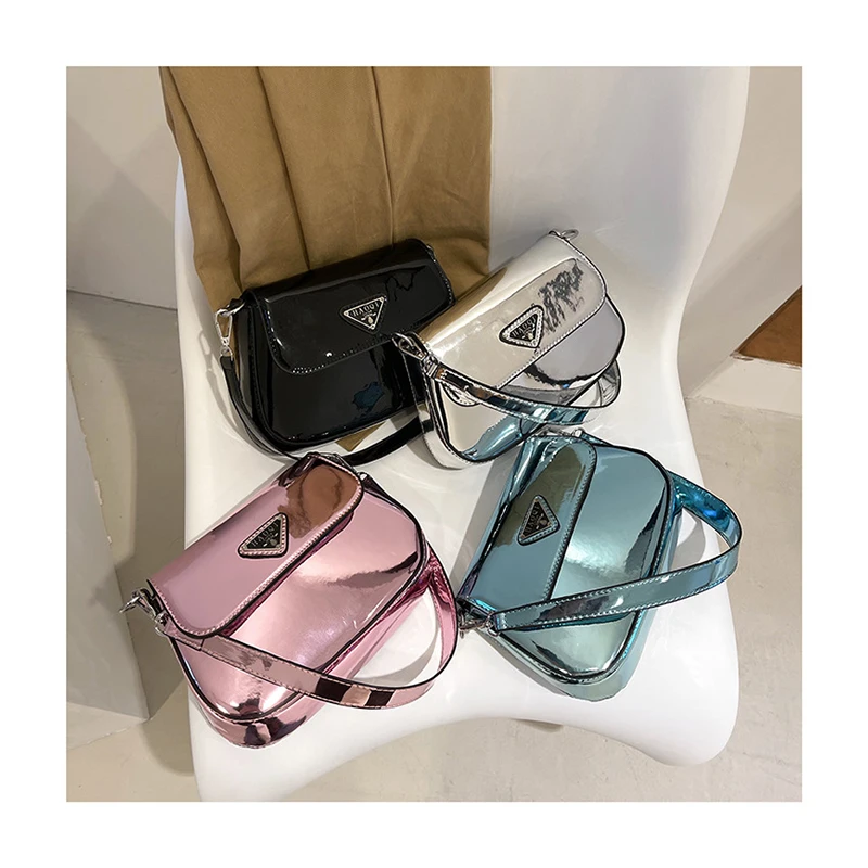 

Pouch Casual Patent Leather Purses Handbag Portable Female Underarm Zipper Top-handle Totes Triangle Shoulder Messenger Bag