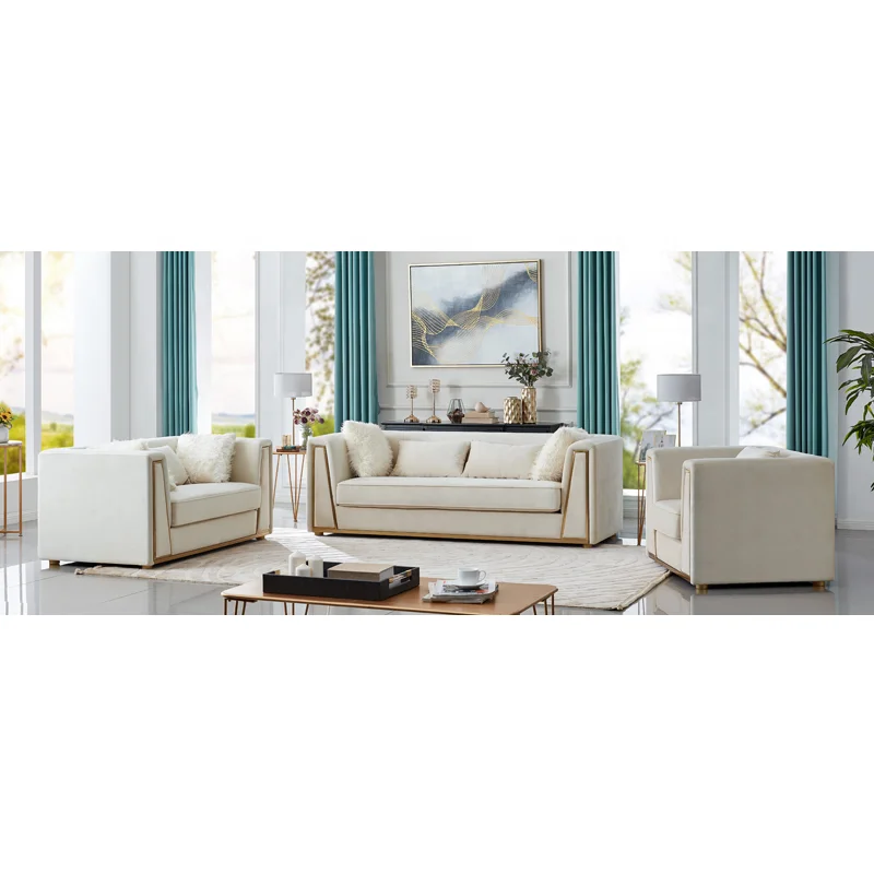 
Light Luxury Modern Upholstered Sectional Couch Stainless Steel Living Room Leisure Sofa Sets 