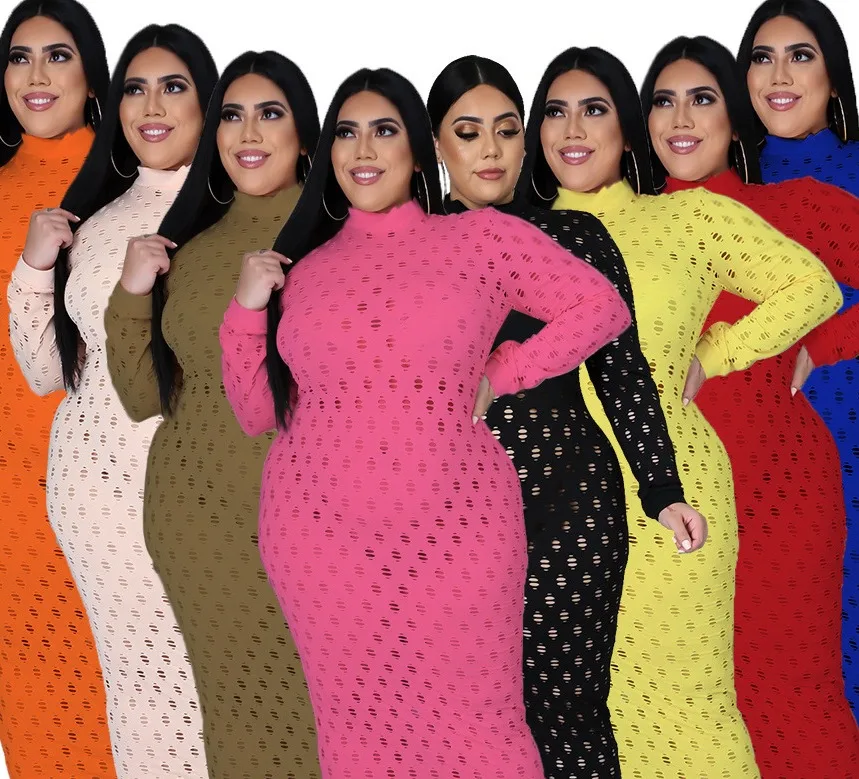 

5278 Latest design Fall ladies bodycon dresses sexy casual dress plus size hollow out long sleeve club outfits for women sexy