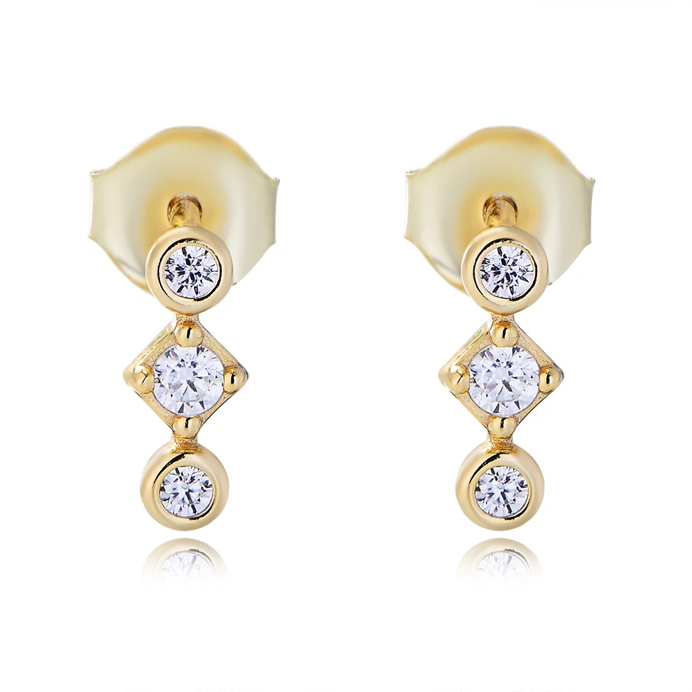 

Peishang Wholesale Elegant Women Three Round Classic Jewelry 14k 18K Gold Plated CZ Stone Channel Setting Drop Earrings