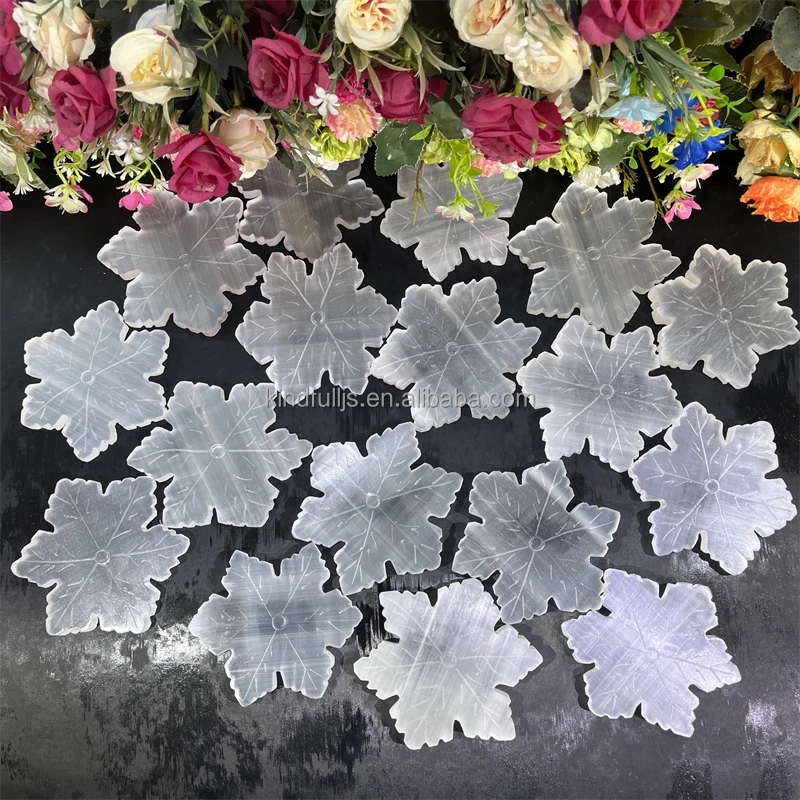 Selenite Slab Natural Healing Stone White Selenite Snowflake Carving for Christmas Gift