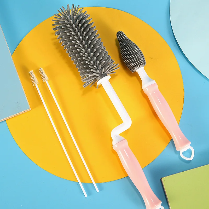

3 Pcs Extend Portable Reusable Multi-Use Silicone Baby Milk Bottle Nipple Straw Brush Cleaner Set, Photo