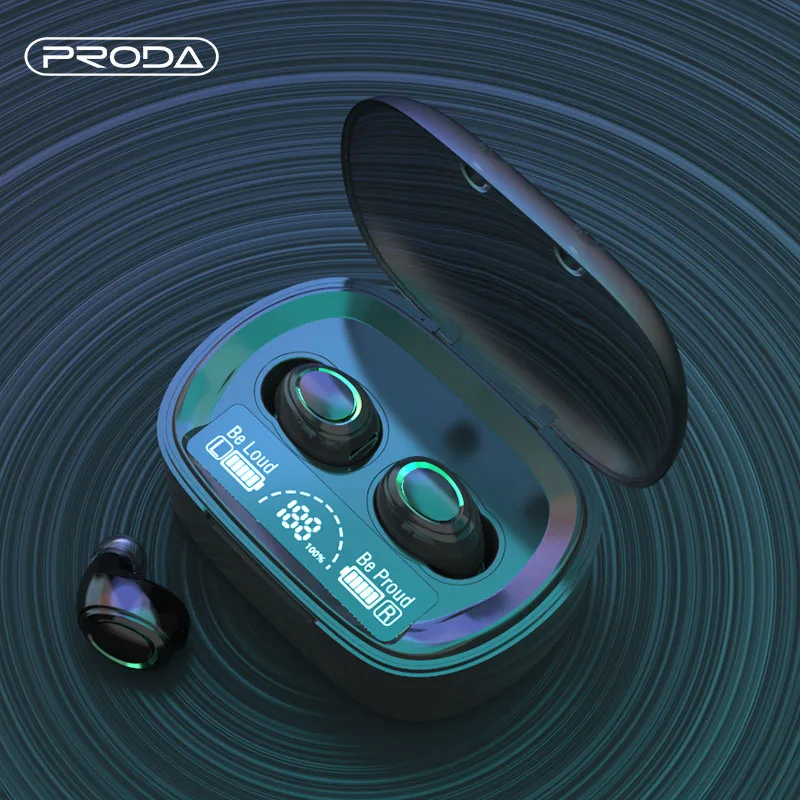 

PRODA/AZEADA F9 Hands Free Long Time Battery 2400mAh Charging Box 20 Hours Play In Ear TWS Blue Tooth Wireless Earphones, Black white