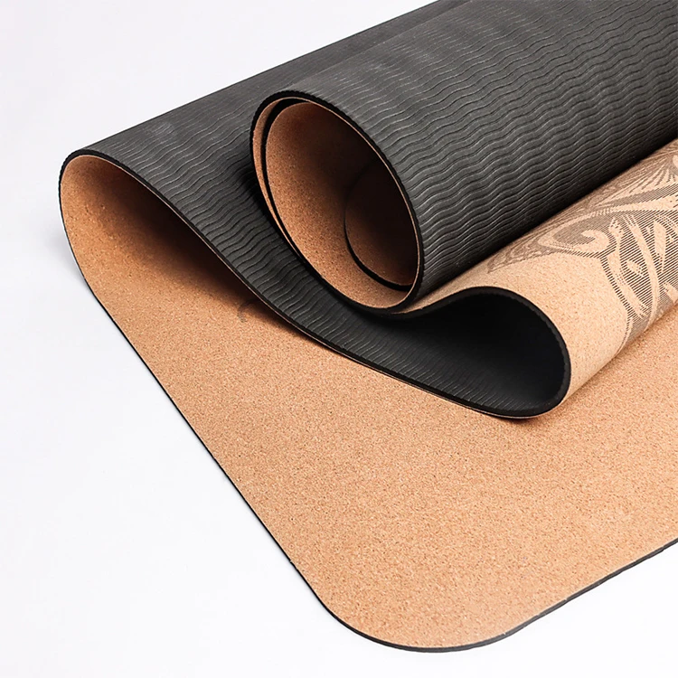 

In Stock Hot Selling Home Exercise Premium Quality TPE Custom Logo Non-slip Natural Cork Yoga Mat
