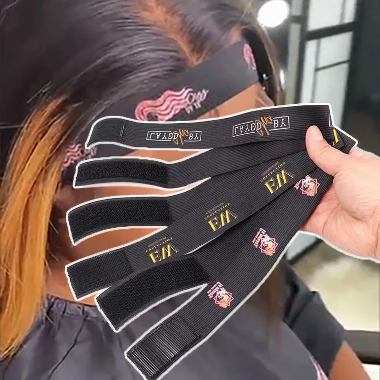 

Custom logo adjustable elastic band edge slayer wig strap, Black white colored multi