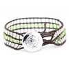 clear & pea green tourmaline beads chakra bracelet Boho crystal cow leather triple hoops braided Yoga bracelet womens mens gift