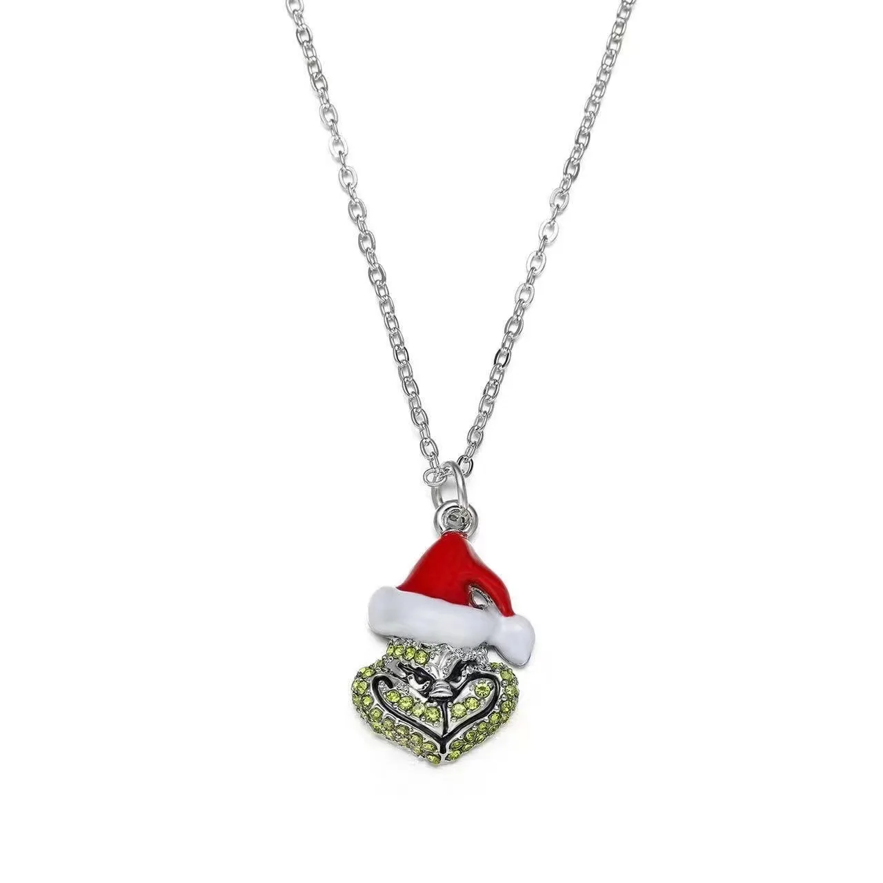 Factory Supply Hot Christmas Santa Necklace Christmas Hat Pendant Necklace Crystal Heart Necklace For Woman