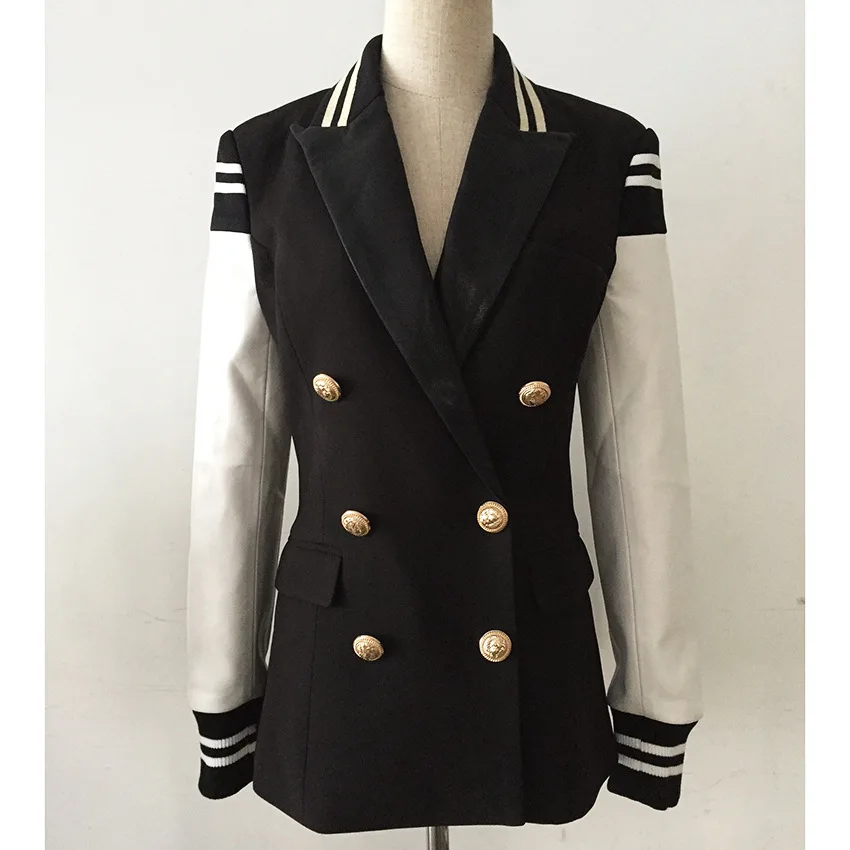 
Custom design screw cuff PU patchwork long sleeve blazer for women 