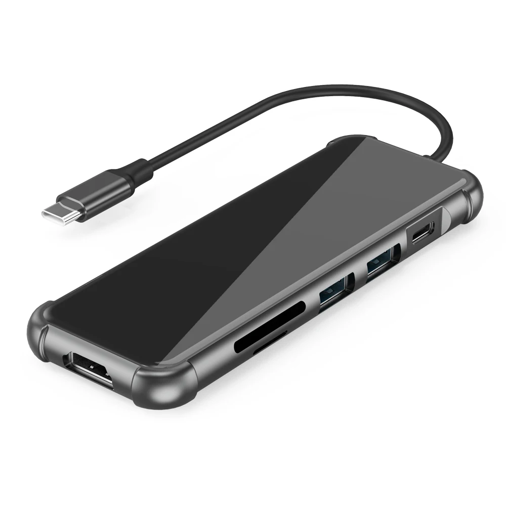 

6 ports 6 in 1 usb type-c hub adapter usb3.0 PD port usb-c hub, Black