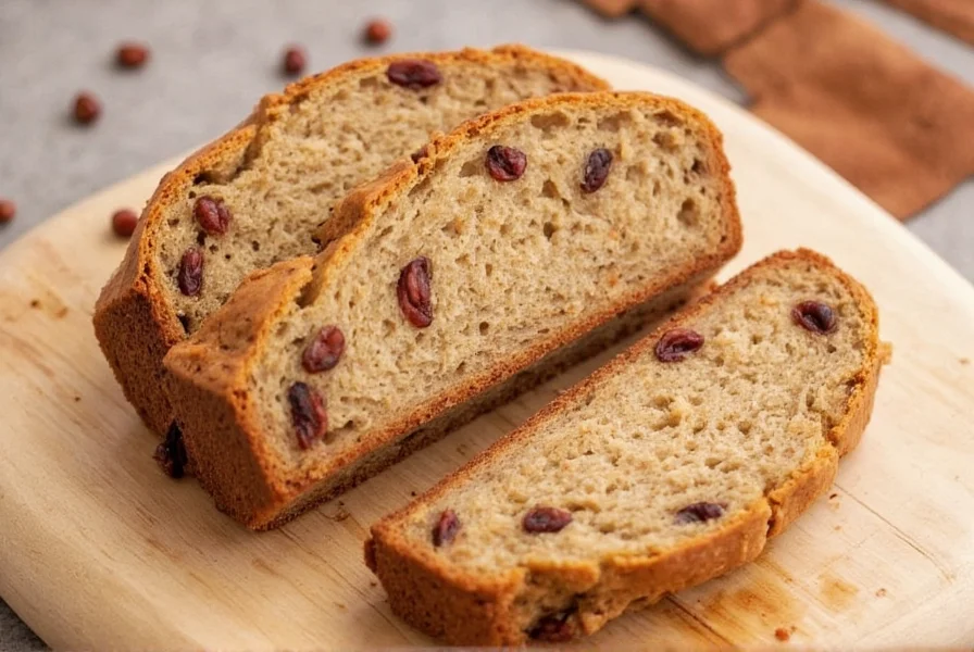 Sliced cinnamon raisin bread arranged on wooden board with butter, jam, and coffee cup showing ideal serving presentation