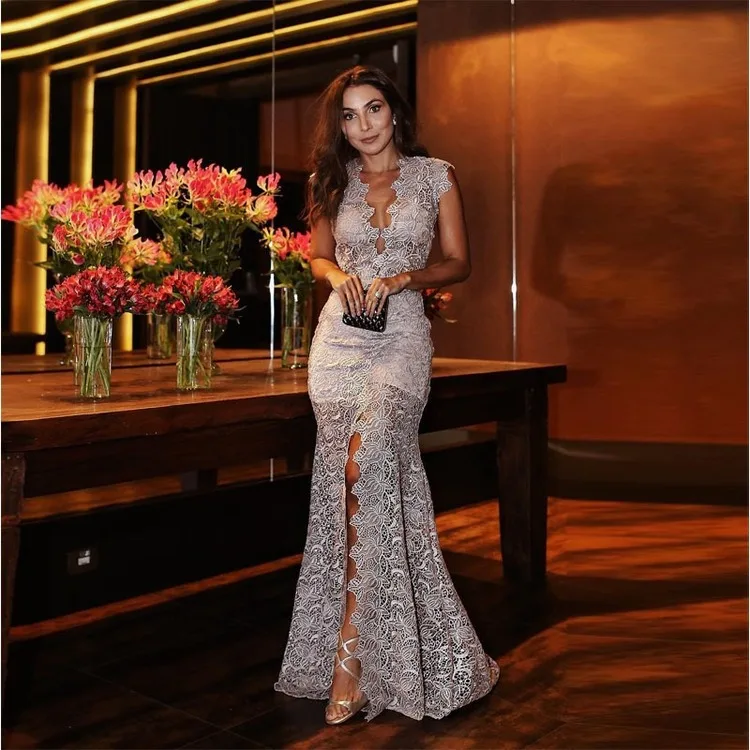 

Formal Evening Dresses 2021 Ever Pretty New Mermaid O Neck Short Sleeve Lace Appliques Tulle Long Party Gowns Robe Soiree Sexy