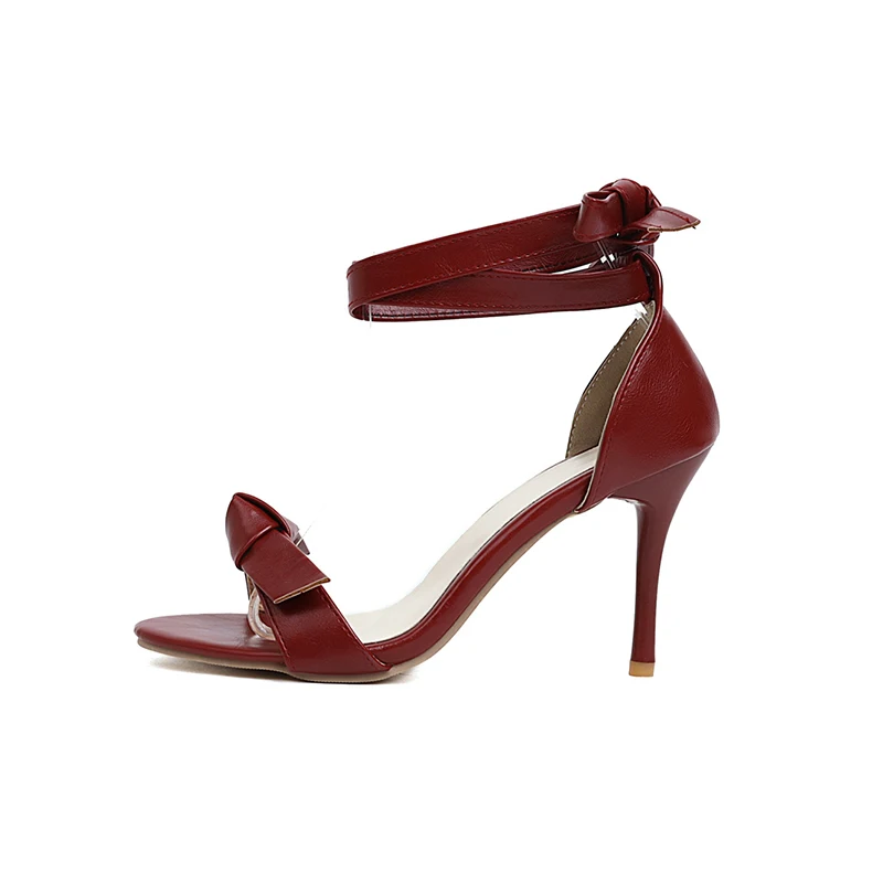 

Elegant Women Summer Office Black/Red Bow Knot Cross-Strap High Heel Sandals, Black/ecru/wine red