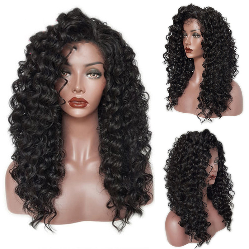 

Wholesale new water wave brazilian wig ladies natural black synthetic lace front wig