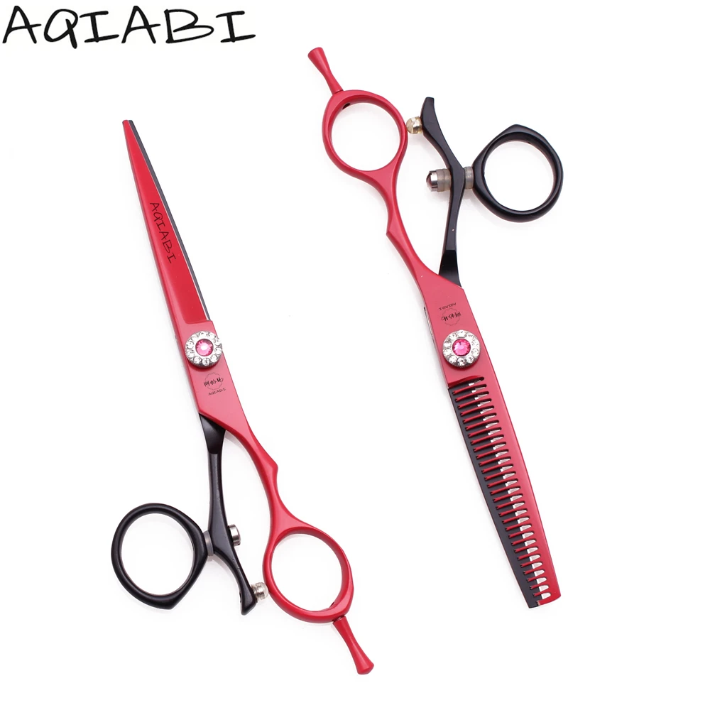 

Hair Scissors 5.5'' 6" AQIABI JP 440C Cutting Scissors Thinning Scissors Stylist Shears Swivel Thumb Red A9019, Red&black