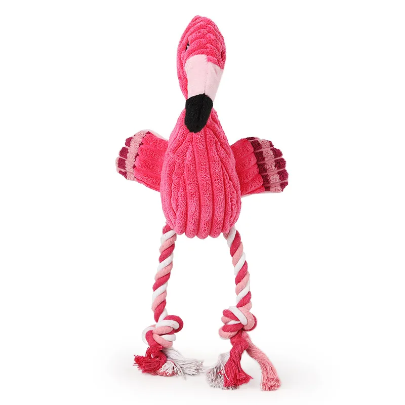 

Corduroy Flamingo shaped molar interactive plush dog toy with sound, Pink