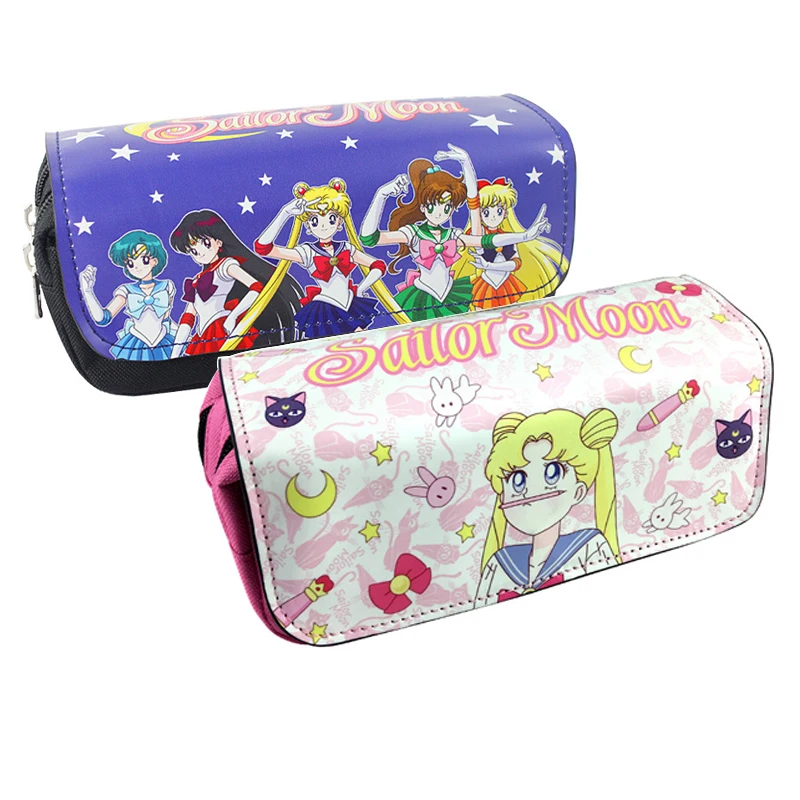 

For Girl Student Office 2 Styles Pretty Soldier Sailor Moon High Capacity Canvas Anime Pencil Bag, As picture