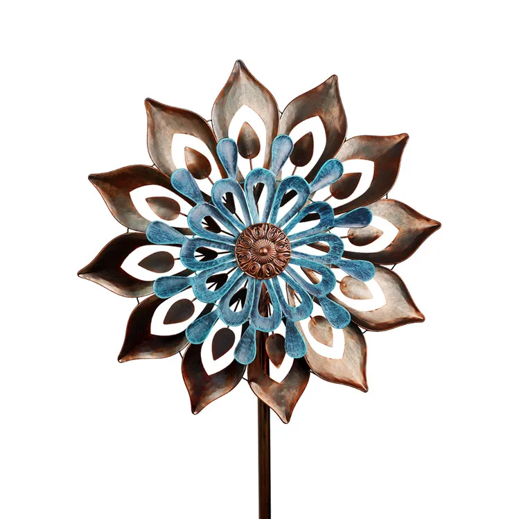 

Hourpark New listing windmill copper wind spinner with tail decoration garden Solar Wind SpinnerDecorative, Copper and blue