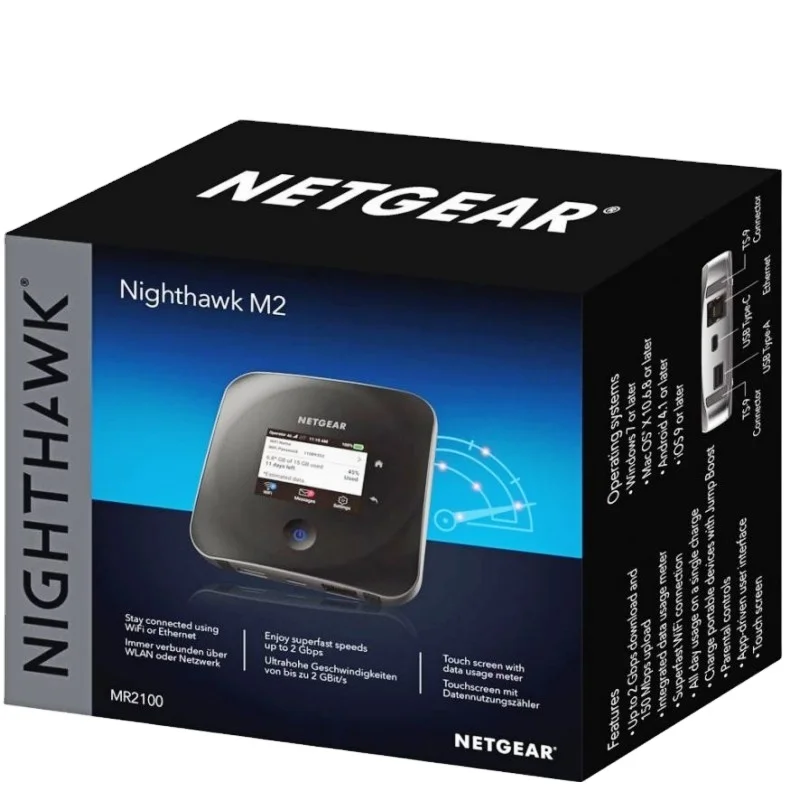 

Unlocked Netgear Nighthawk WIFI M2 MR2100 2Gbps CAT20 LTE Wireless Router 4G WiFi Mobile Outdoor Router For Hotspot 4G 5G, Black