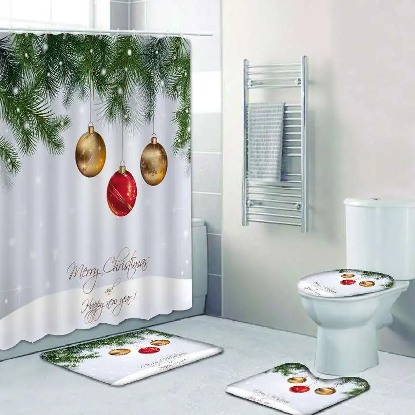 

Wholesale In Stock 3D Printed Eco-friendly Polyester Santa Claus and Snowman Shower Curtains Water Proof Printed, Customized color