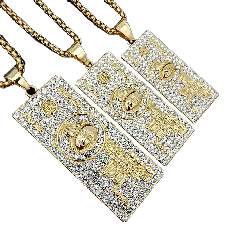 

Blues RTS Hip hop jewelry Us Dollar shaped stainless steel gold pendant