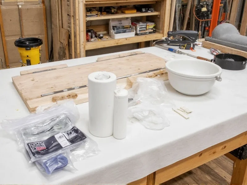 DIY bath vanity materials laid out on workbench