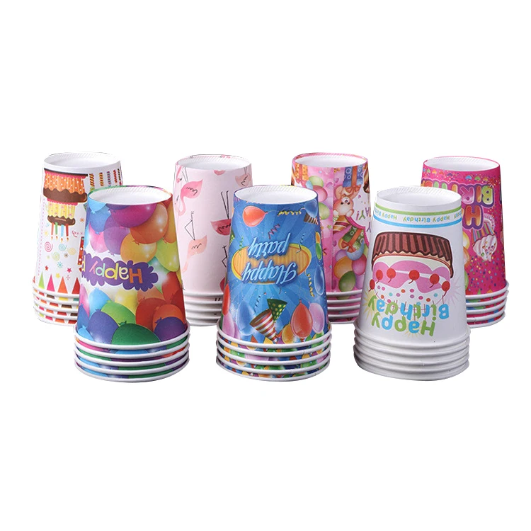 

Disposable Green Birthday Party Paper Cup Color 9 oz 250ml Birthday Cup Can Be Customized Logo