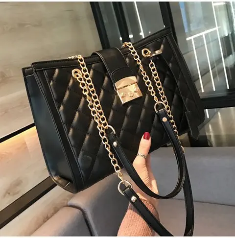 

2020 New Design Woman Handbag Supplier Rhombic PU Leather Shoulder Bag, Black /can choose any color in the color card