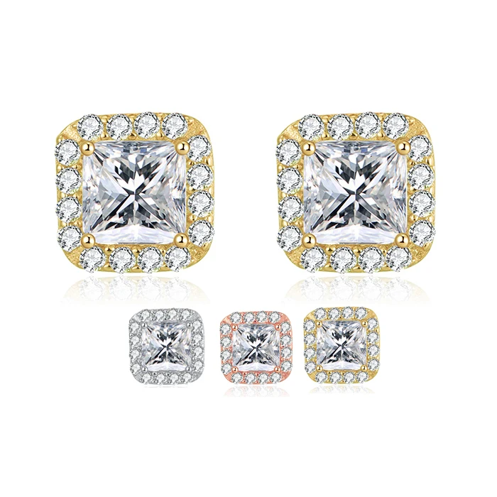 

RINNTIN SE247 Elegant Female Crystal Zircon Jewelry 925 Sterling Silver Gold Plated Stud Earrings for Women