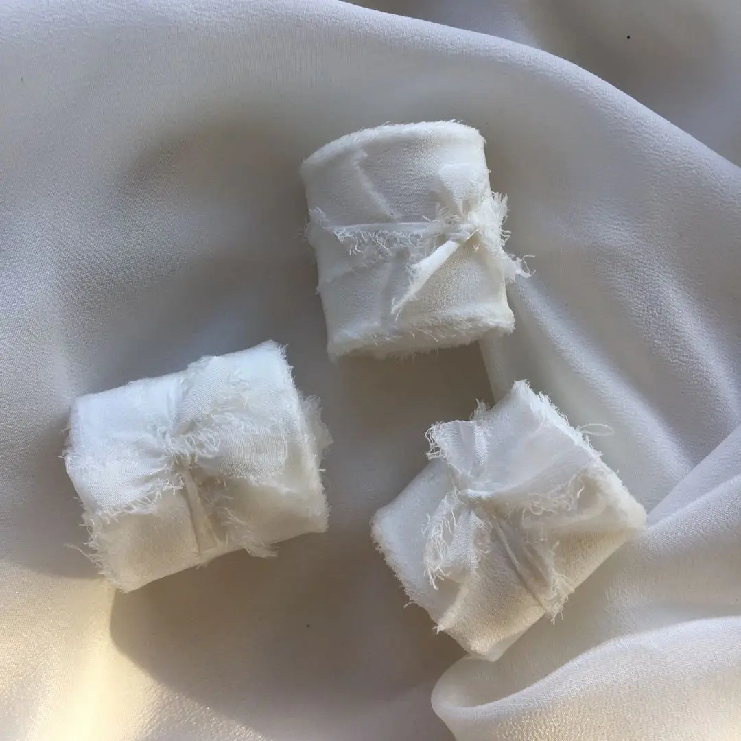 

Silk Habotai Ribbon 1'' Ribbon White Factory direct, Hand print