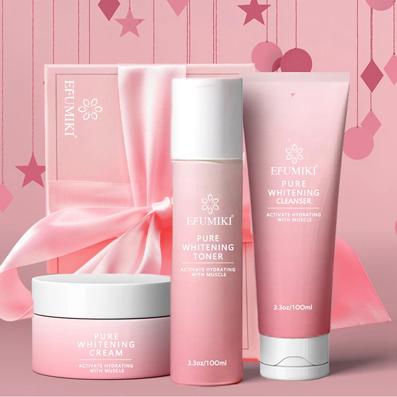 

Private Label Brightening Face Care Set for all Skin Types Whitening SkinCare Kit Lotion Cream Cleanser