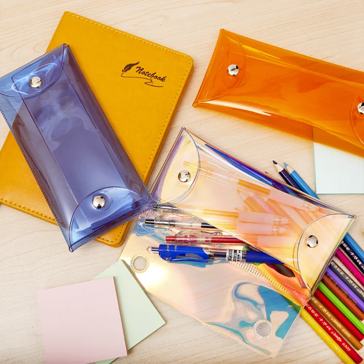 
PVC multi color transparent with double buckle pen case 