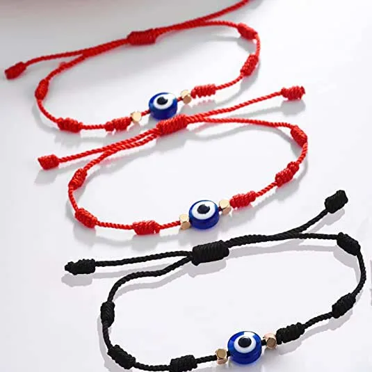 

Wholesale Adjustable 7 Knots Evil Eye Bracelet Black Cord Handmade Braided Rope Hand String Ethnic Style Bangle Bracelets