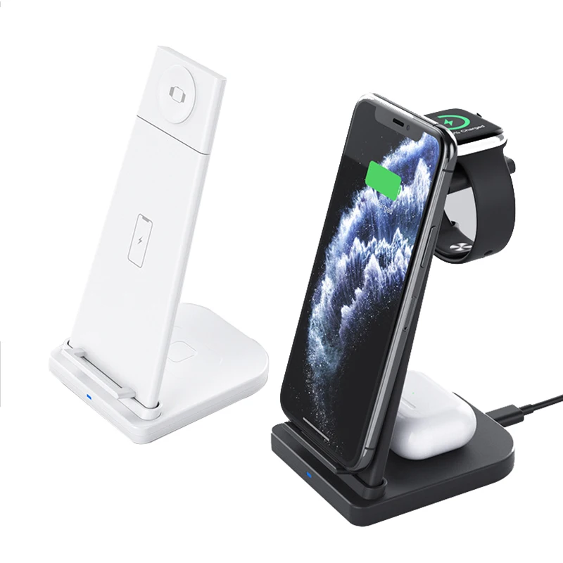 

3 in 1 phone holder wireless charger station Mobile Phone wireless watch charger, White, black