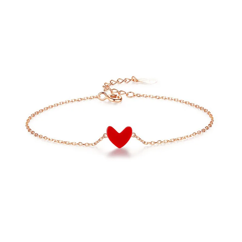 

MSYO S925 Silver Red Heart Bracelet Chain Braclet For Women