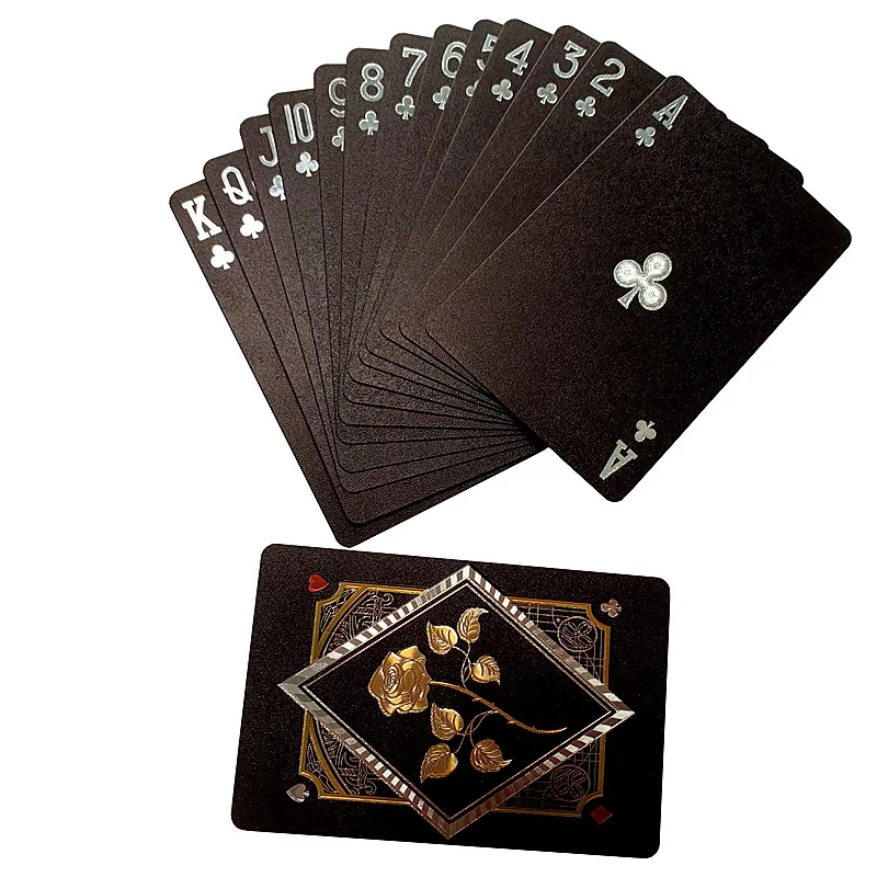 

2021 new black foil golden Rose design poker Casino custom design plastic gold black foil playing cards