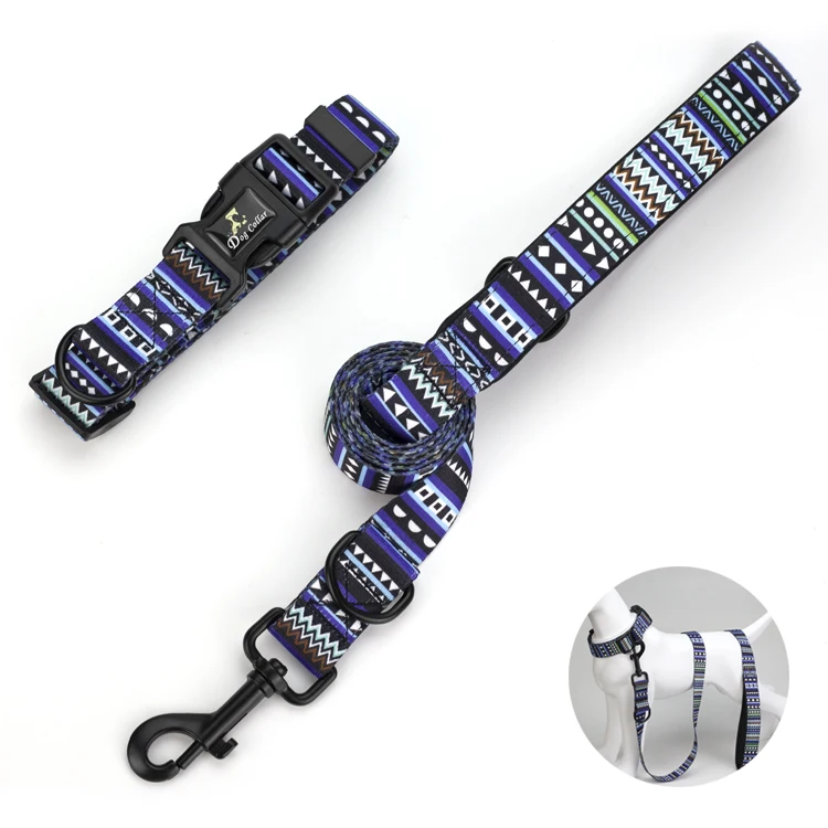 

Wholesale Customized Luxury Print Plaid Large Strong Long Hook Fashion Dog Leash And Harness Collar Set, Picture shows
