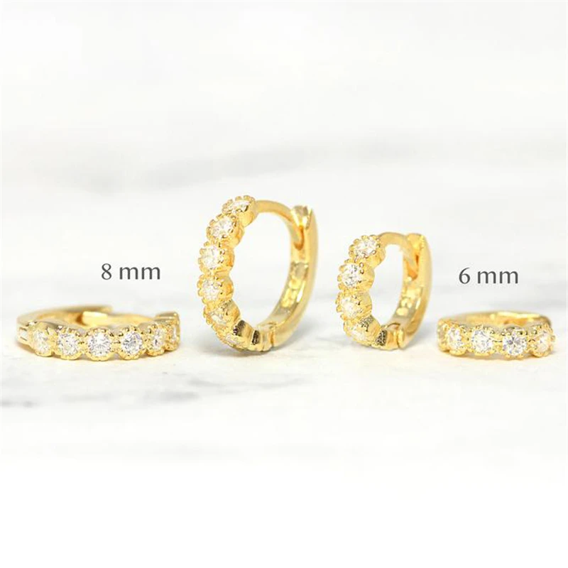 ROXI Minimalist 18K gold plated s925 sterling silver cz zircon 6mm hoop earrings