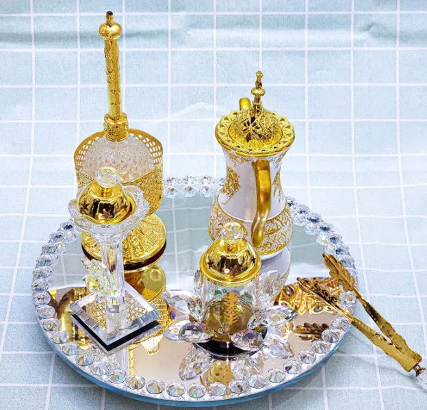 

QIAN HU Luxury Arabic Crystal Incense Burner Holder Home Decoration, Gold