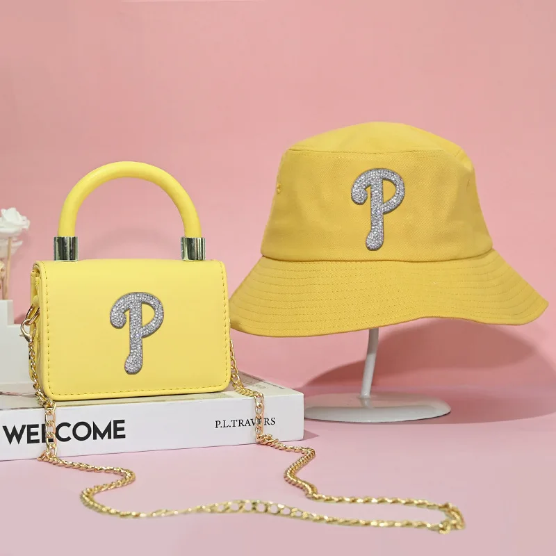 

2022 New arrival brand designer mini P shoulder purses summer fashion small wallet luxury matching handbags and bucket hat set