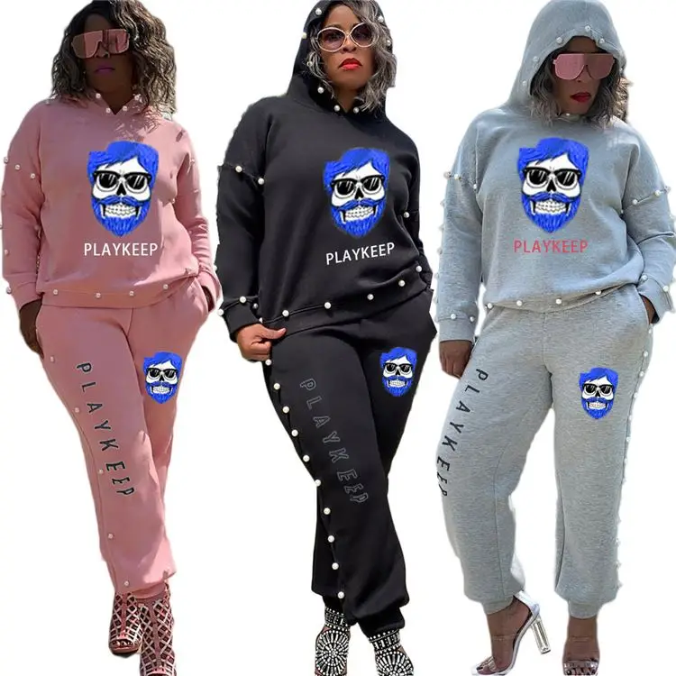 

Hot Selling 2020 Long Sleeve Pirnted Womens Two Piece Set Clothing Lady Tops And Pants Two Piece Jogger Set