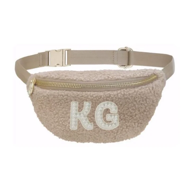 

Hot selling sherpa fanny packs custom For Girl Waist Bags Winter teddy with chenille letter patch, Customized