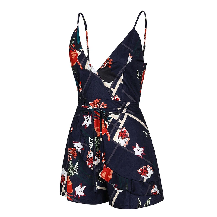 

2021 European and American women's printed suspender jumpsuit