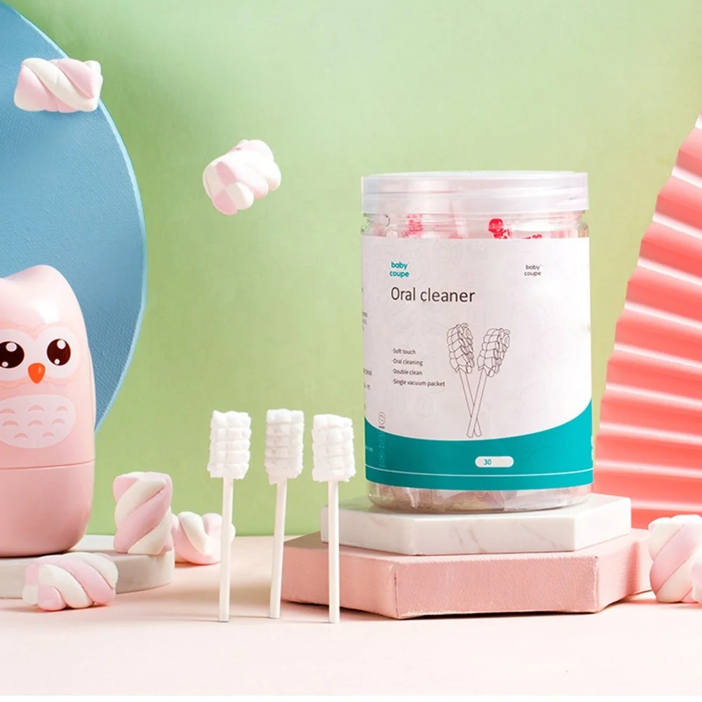 

Baby Gauze Toothbrush Baby Tongue Cleaner 30 Pcs Disposable Gauze Toothbrush Infant Oral Cleaning Stick Dental Care Brush Tooth, White